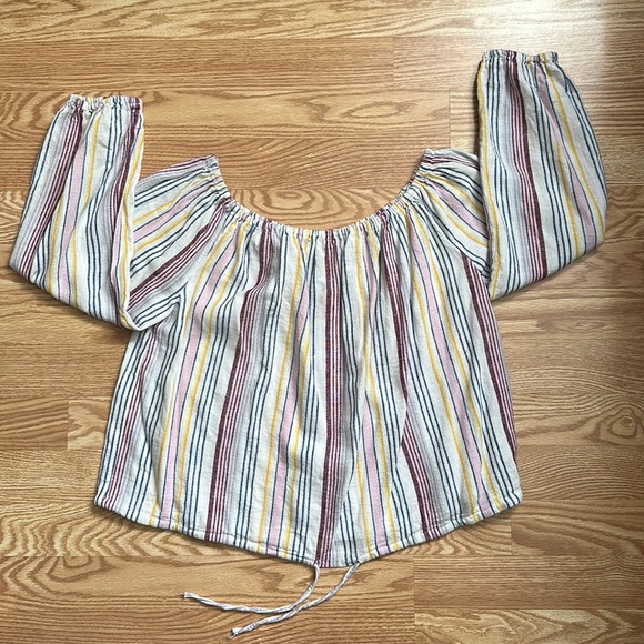 Gap off the shoulder long sleeve multi color striped blouse - Picture 3 of 6